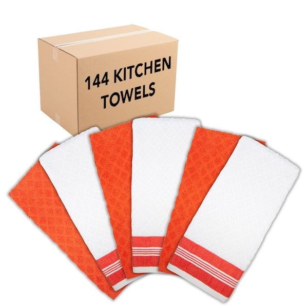 Monarch Brands Premier Kitchen Towels, Diamond Pattern , Saffron, 144PK SC-KT6-DMSAF-CS - main